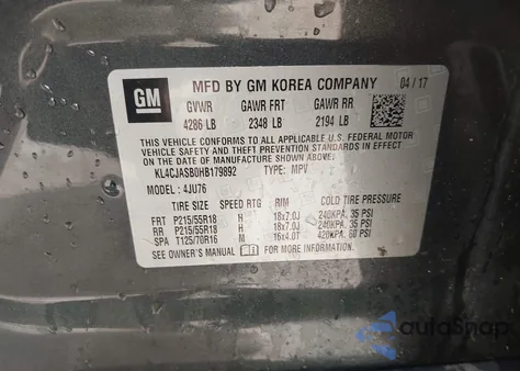 2017 Buick Encore Preferred from USA, damaged, VIN KL4CJASB0HB179892